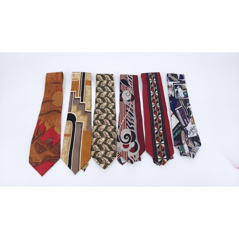Vtg Mens Silk Tie Lot of 6 Pierre Cardin Robert Talbott Ruffini Abstract 90s